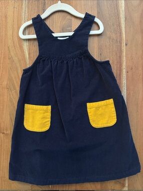 Hanna Andersson Navy Corduroy Pinafore Dress with Yellow Pockets